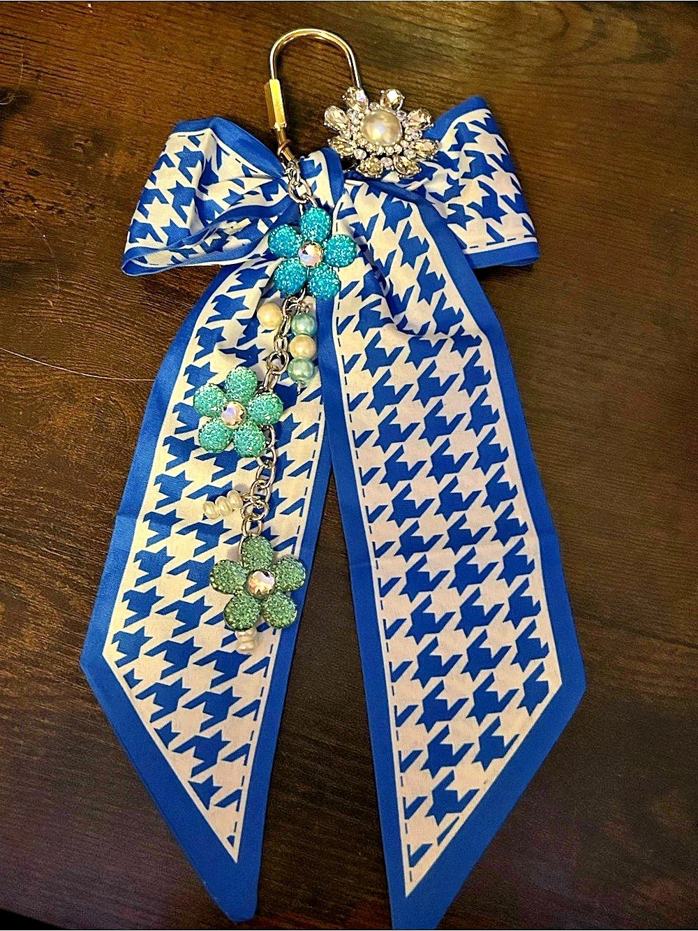 Purse charm Blue & White Embellished Scarf Accessory handmade NWT
